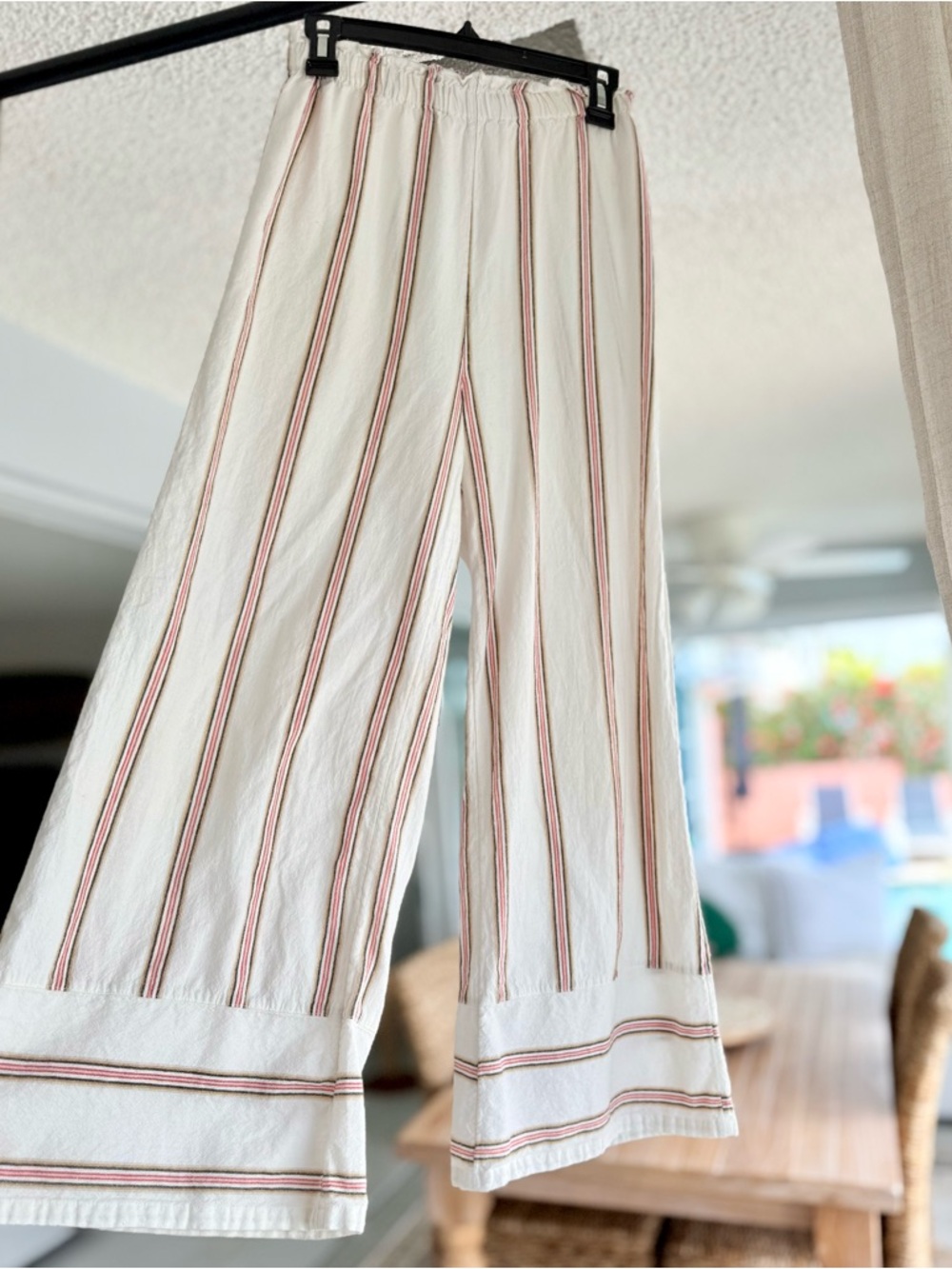 Billabong Wide Leg Beach Pants with Red, Black and Gold Stripe, M